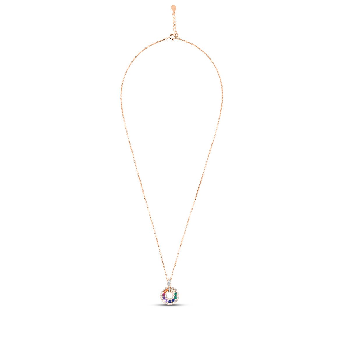 Rose Gold Starlight Rainbow Circle Necklace with Link Chain
