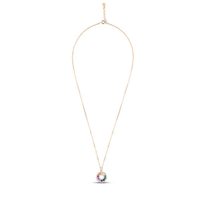 Rose Gold Starlight Rainbow Circle Necklace with Link Chain