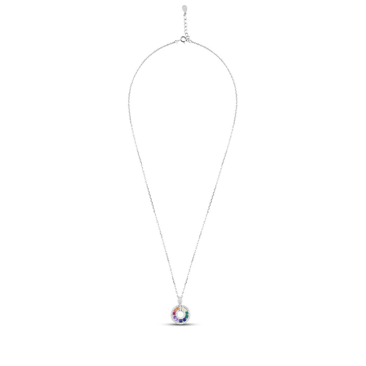 Silver Starlight Rainbow Circle Necklace with Link Chain