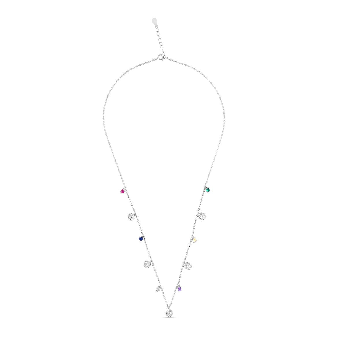 Silver Studded Floral Charms Necklace with Link Chain