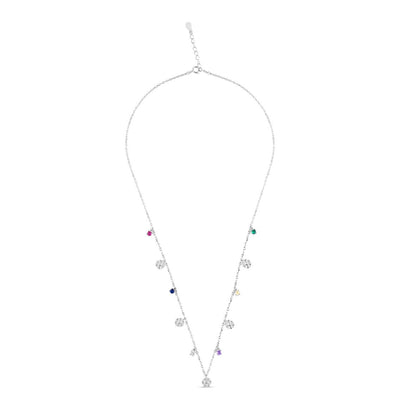Silver Studded Floral Charms Necklace with Link Chain
