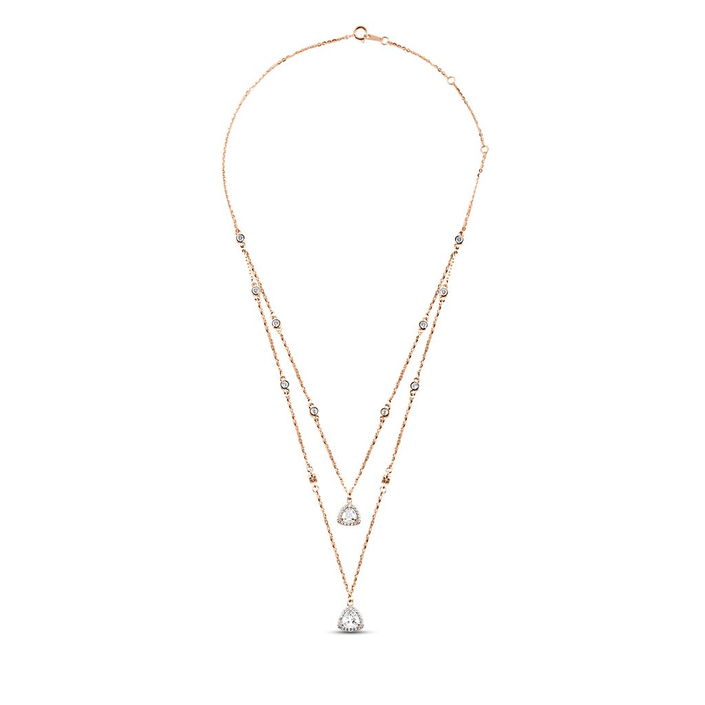 Rose Gold Dual Teardrop Necklace with Link Chain
