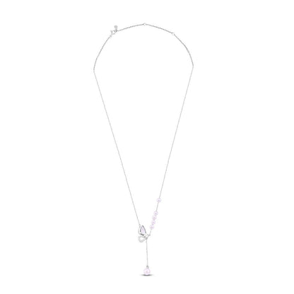 Silver Fluttering Butterfly Pearls Necklace with Link Chain