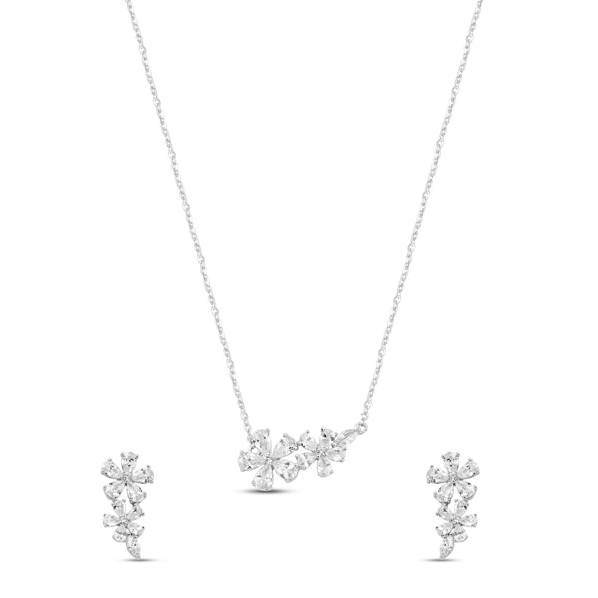 Silver Rosette Drop Set with Link Chain