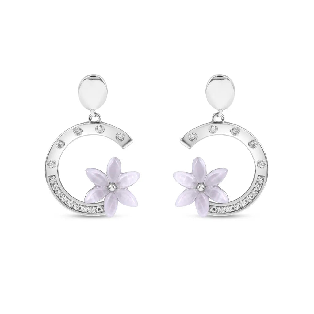 Silver  Pansy Flora Earrings