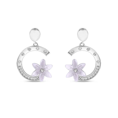 Silver  Pansy Flora Earrings