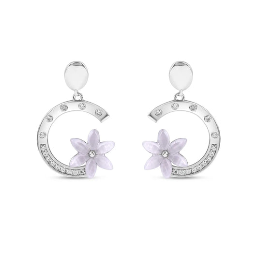 Silver  Pansy Flora Earrings