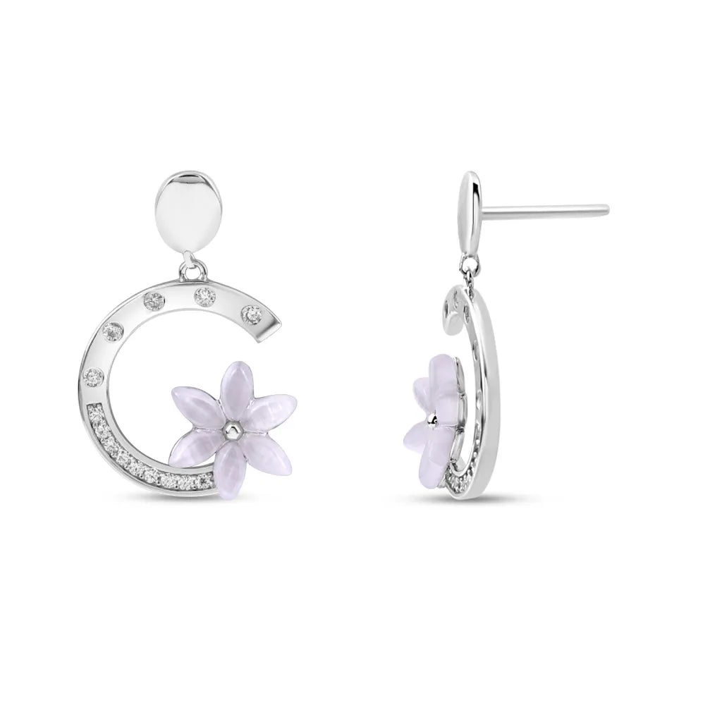 Silver  Pansy Flora Earrings