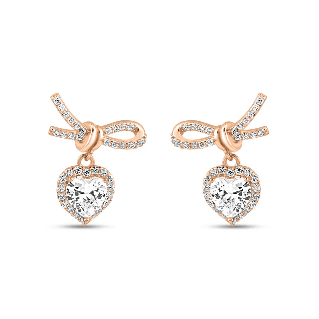 Rose Gold Gleaming Knot Heart Earrings
