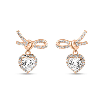 Rose Gold Gleaming Knot Heart Earrings