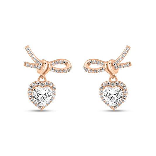 Rose Gold Gleaming Knot Heart Earrings