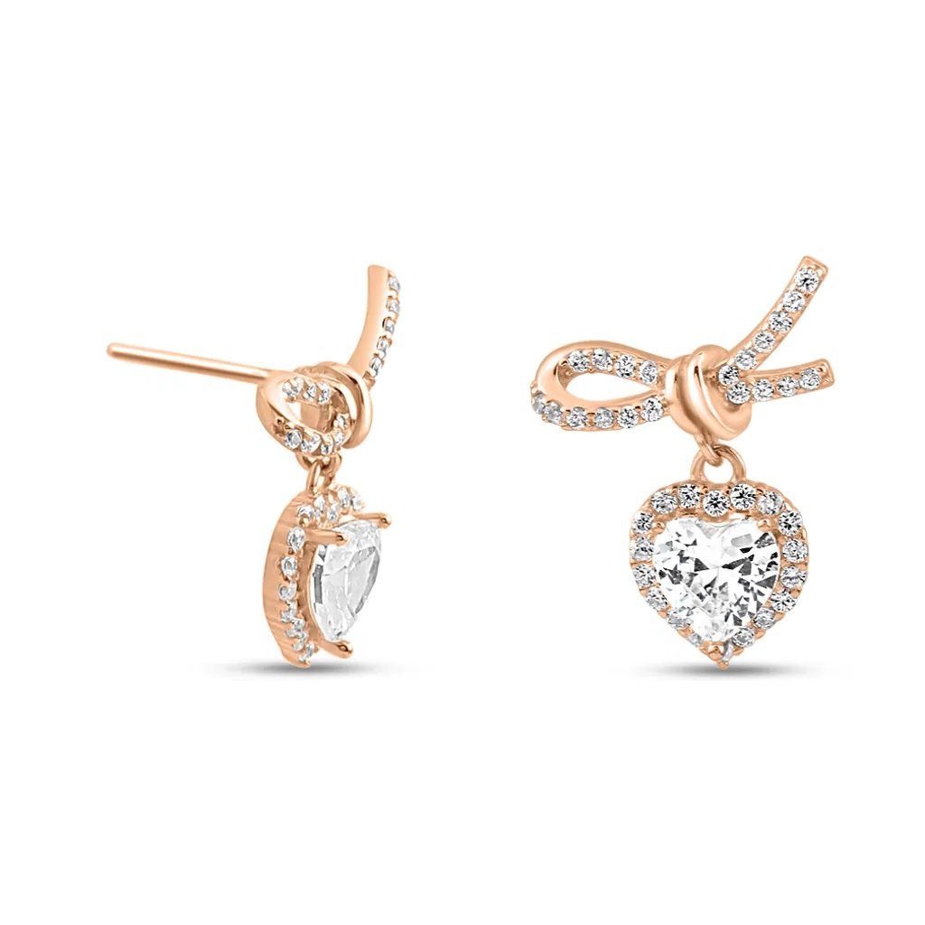Rose Gold Gleaming Knot Heart Earrings