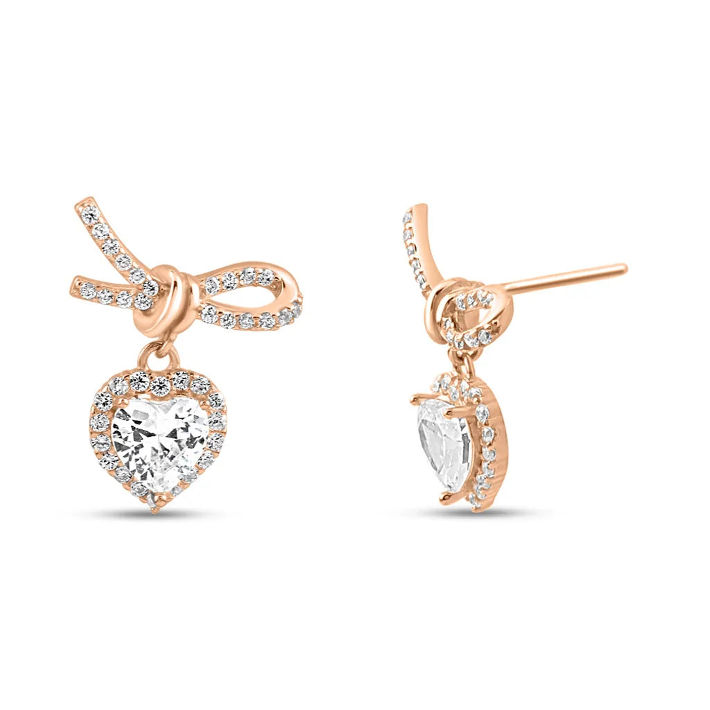Rose Gold Gleaming Knot Heart Earrings