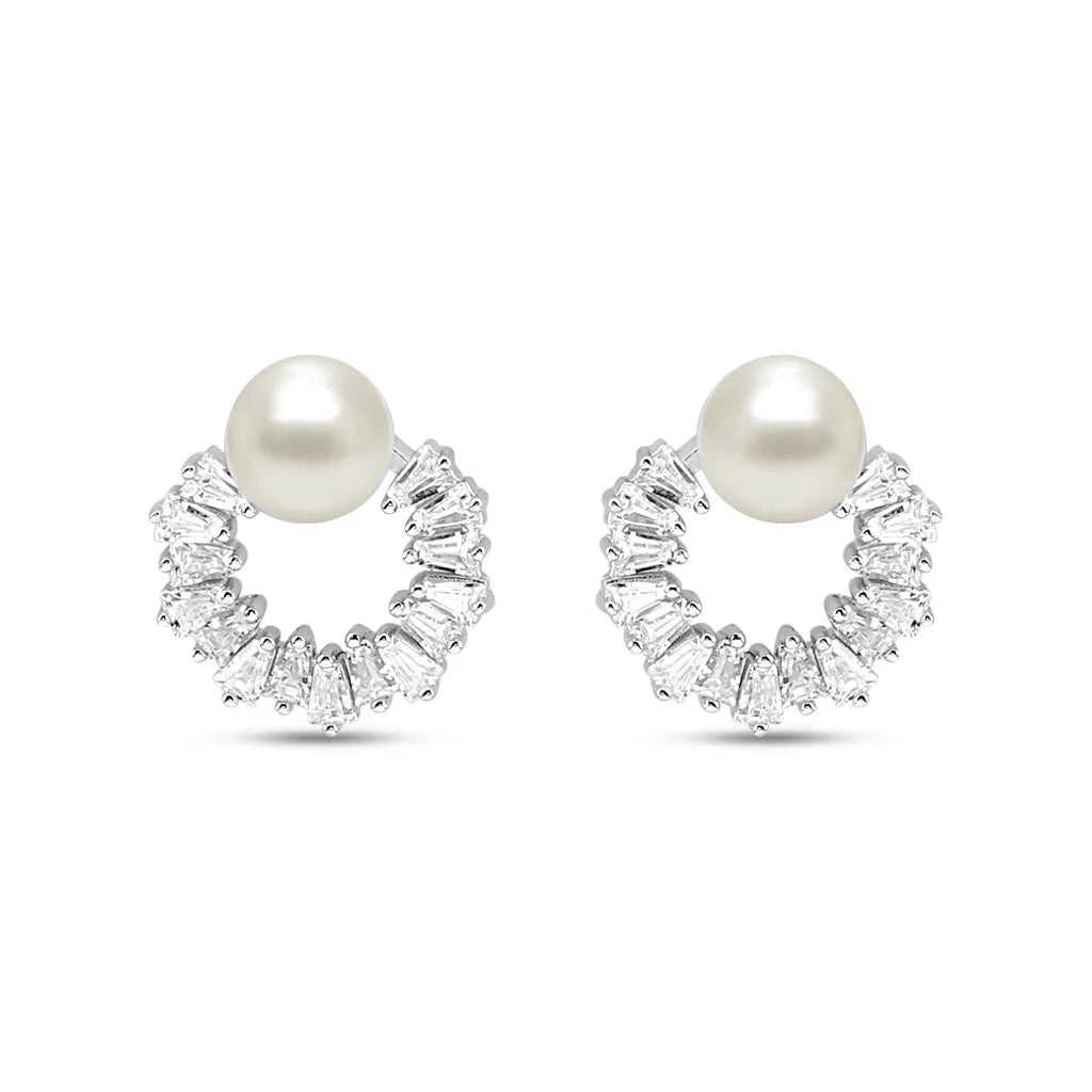 Silver Studded White Pearl Earrings
