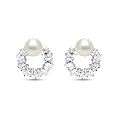 Silver Studded White Pearl Earrings
