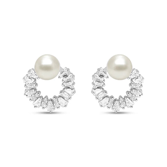 Silver Studded White Pearl Earrings