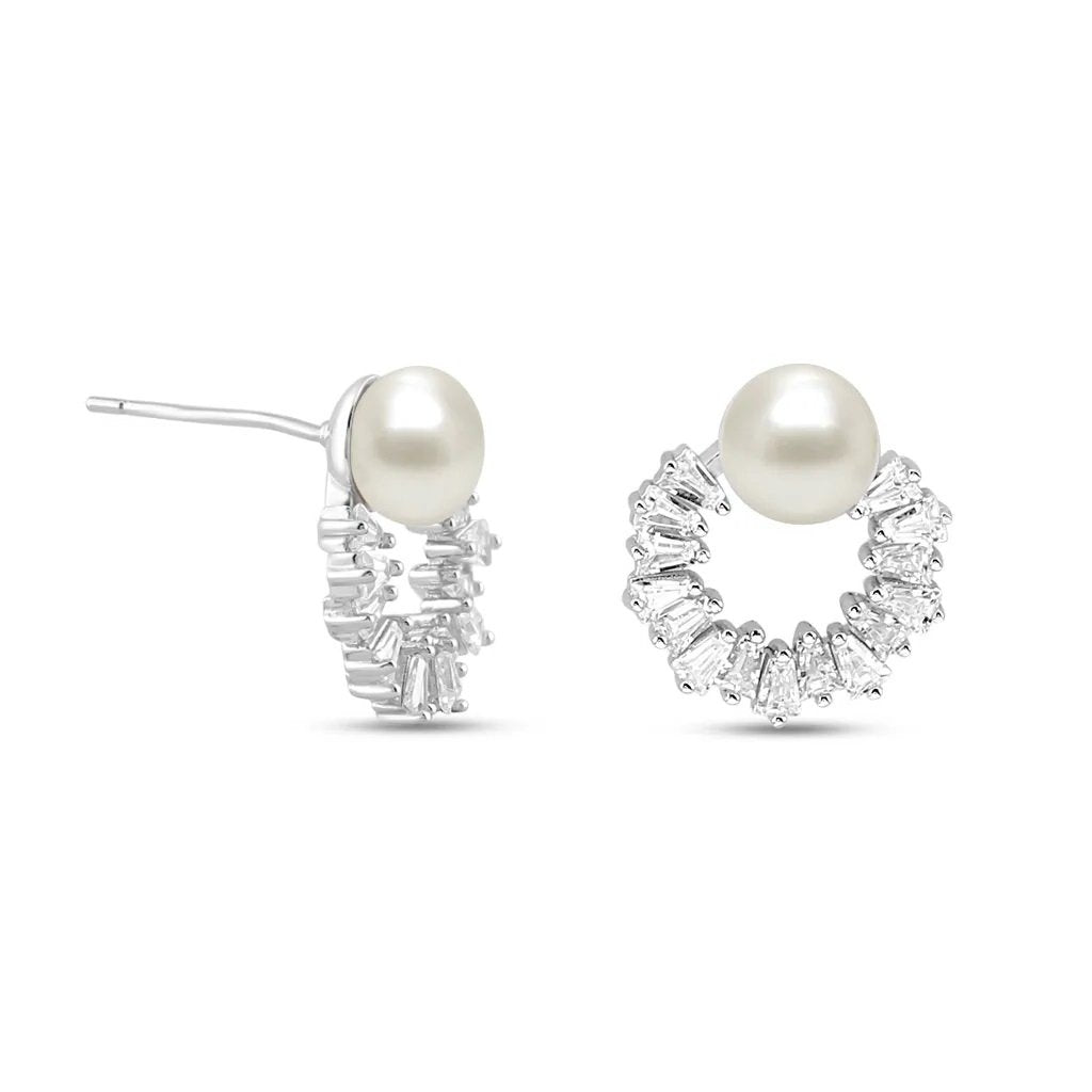 Silver Studded White Pearl Earrings
