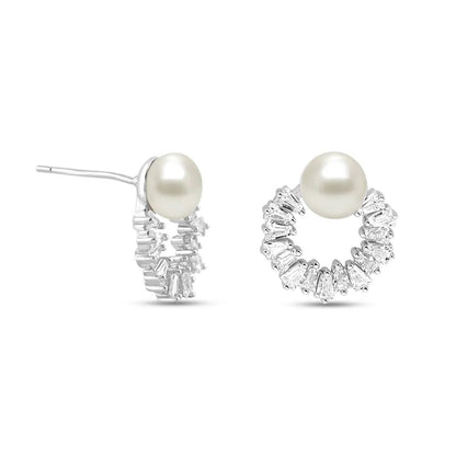 Silver Studded White Pearl Earrings