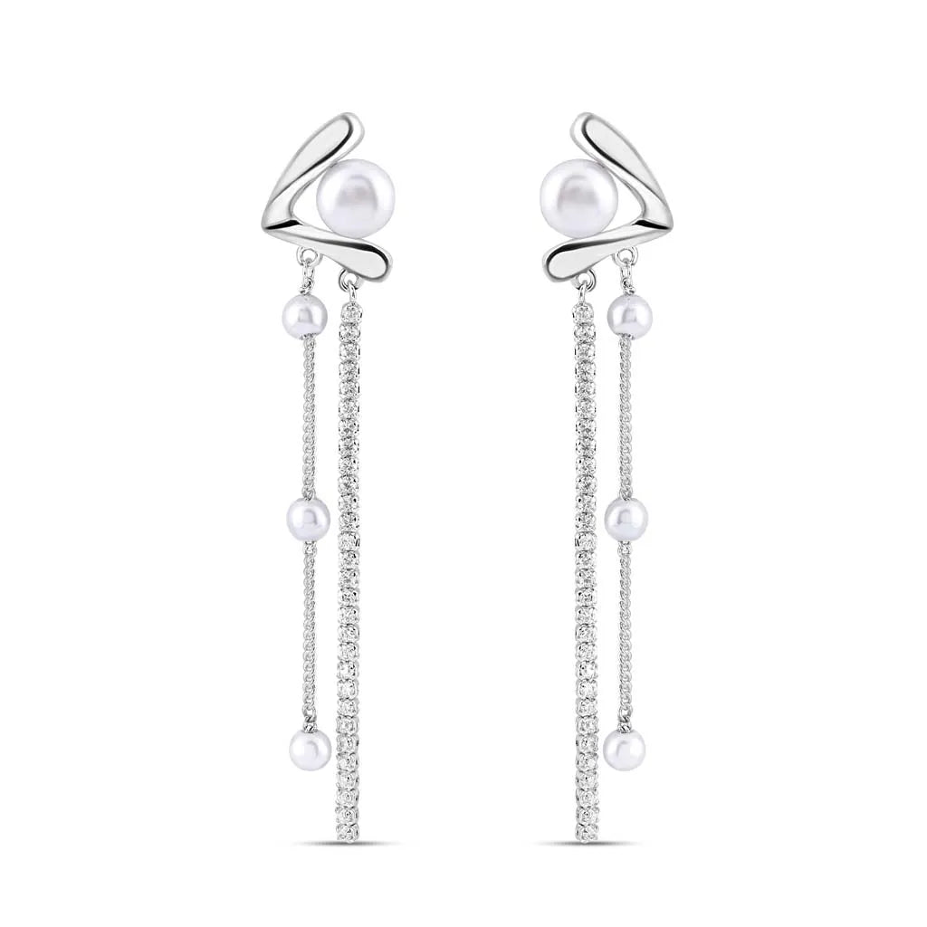Silver Graceful Pearl Flow Earrings
