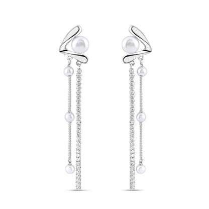 Silver Graceful Pearl Flow Earrings