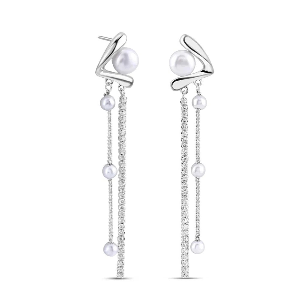 Silver Graceful Pearl Flow Earrings