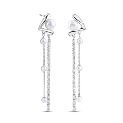 Silver Graceful Pearl Flow Earrings