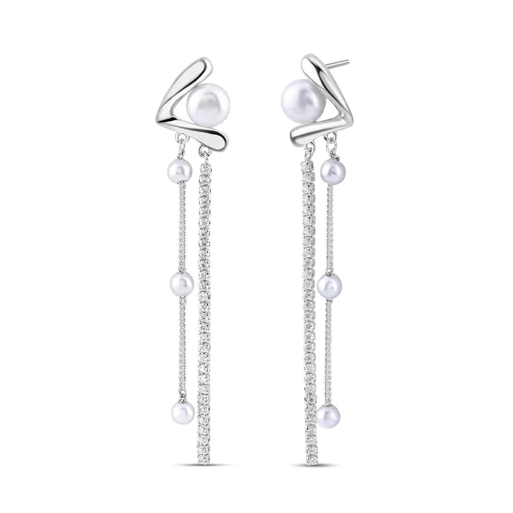 Silver Graceful Pearl Flow Earrings