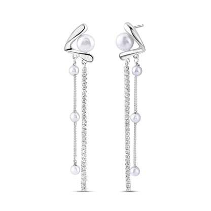 Silver Graceful Pearl Flow Earrings