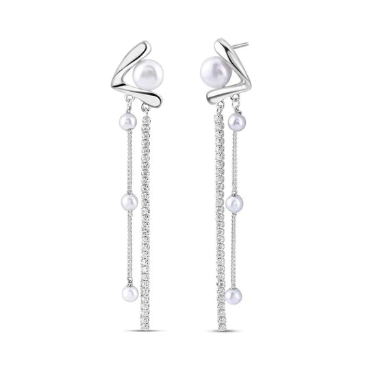 Silver Graceful Pearl Flow Earrings