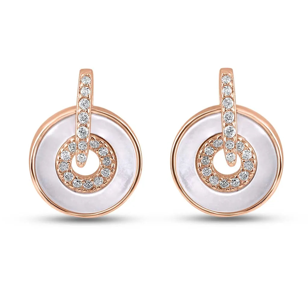 Rose Gold Sparkling MOP Loop Earrings