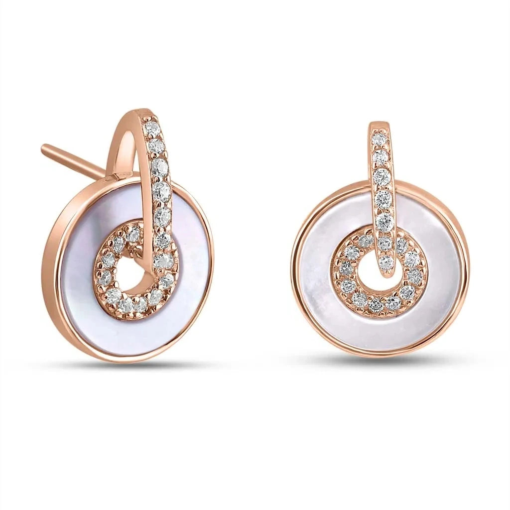Rose Gold Sparkling MOP Loop Earrings