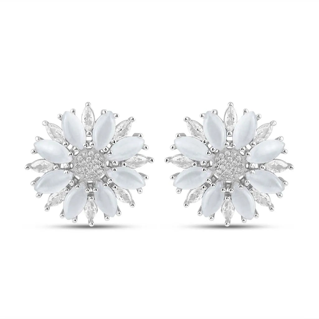 Silver Crystal Flower Earrings