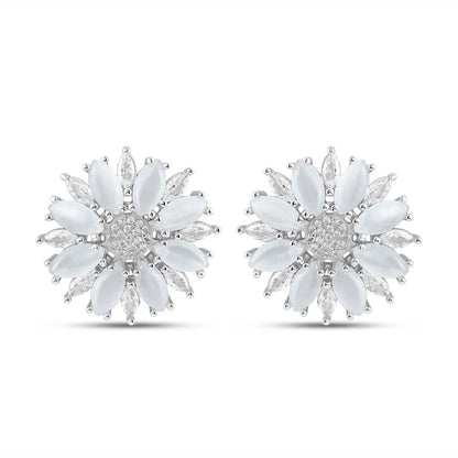 Silver Crystal Flower Earrings