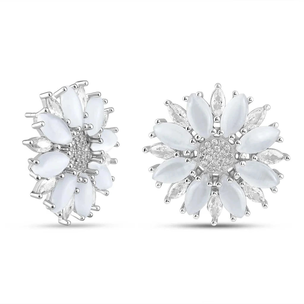 Silver Crystal Flower Earrings