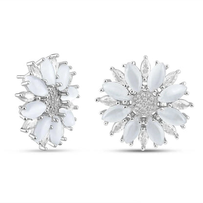 Silver Crystal Flower Earrings