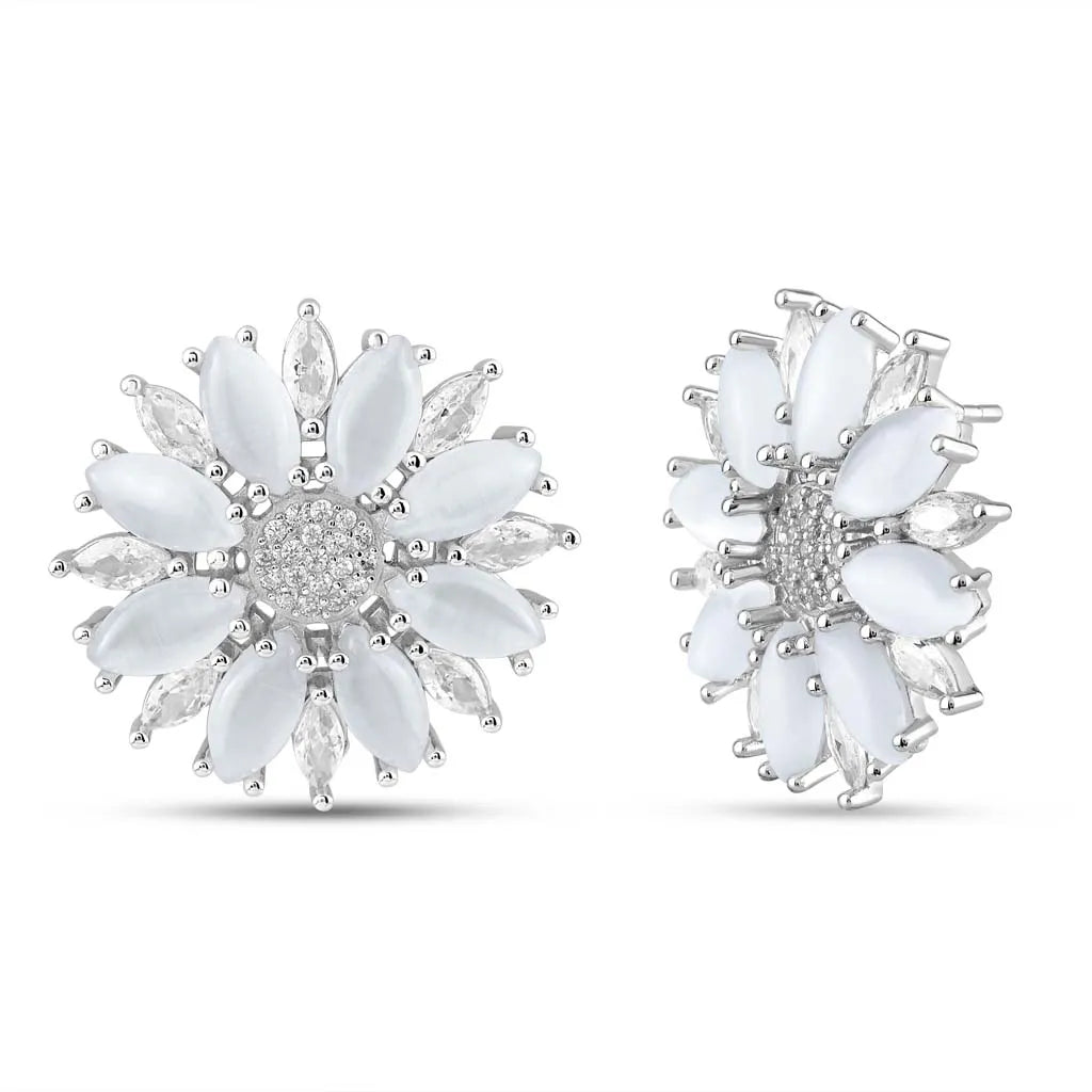 Silver Crystal Flower Earrings