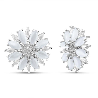 Silver Crystal Flower Earrings