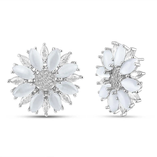 Silver Crystal Flower Earrings
