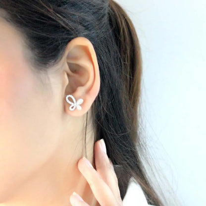 Silver Pearled Butterfly Earrings