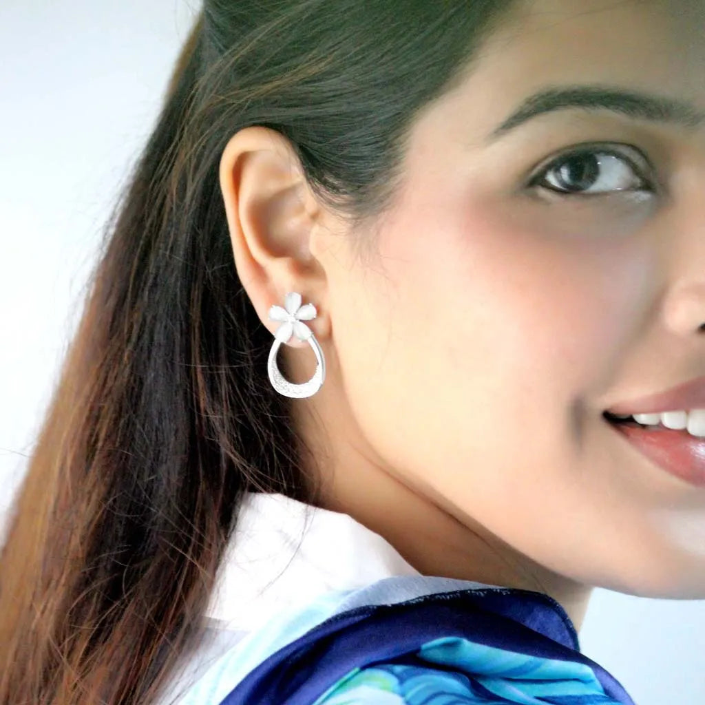 Silver Blossom Halo Drop Earrings