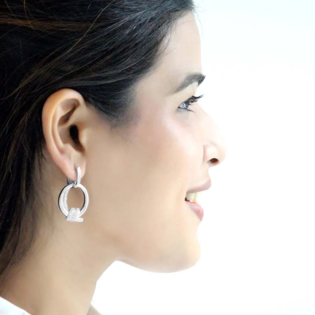 Silver Glitter Loop Earrings