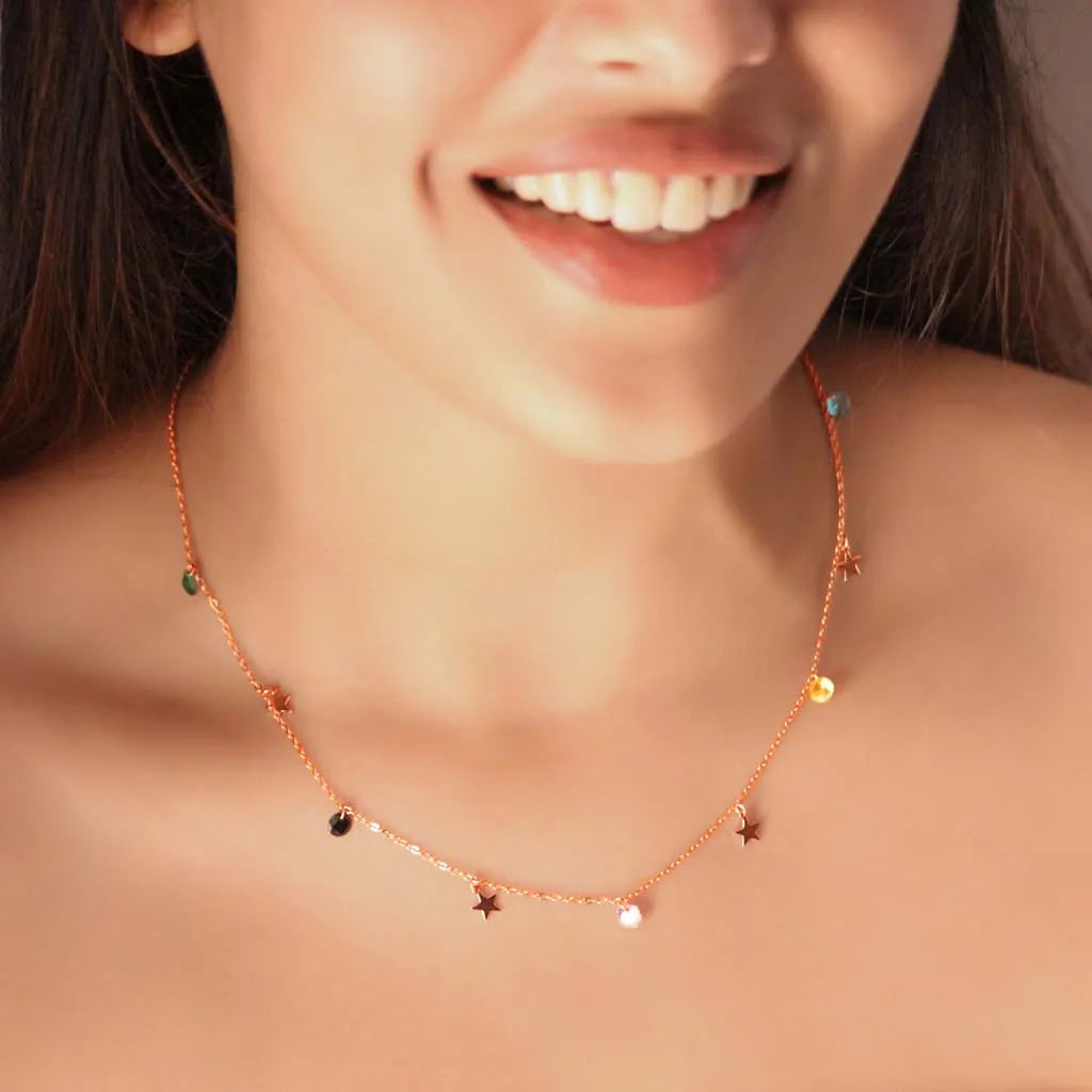 Rose Gold Multicolour Celestial Charms Necklace