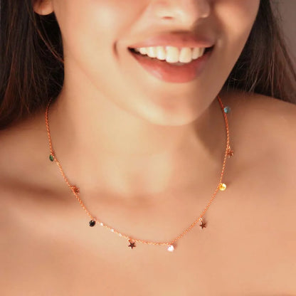 Rose Gold Multicolour Celestial Charms Necklace