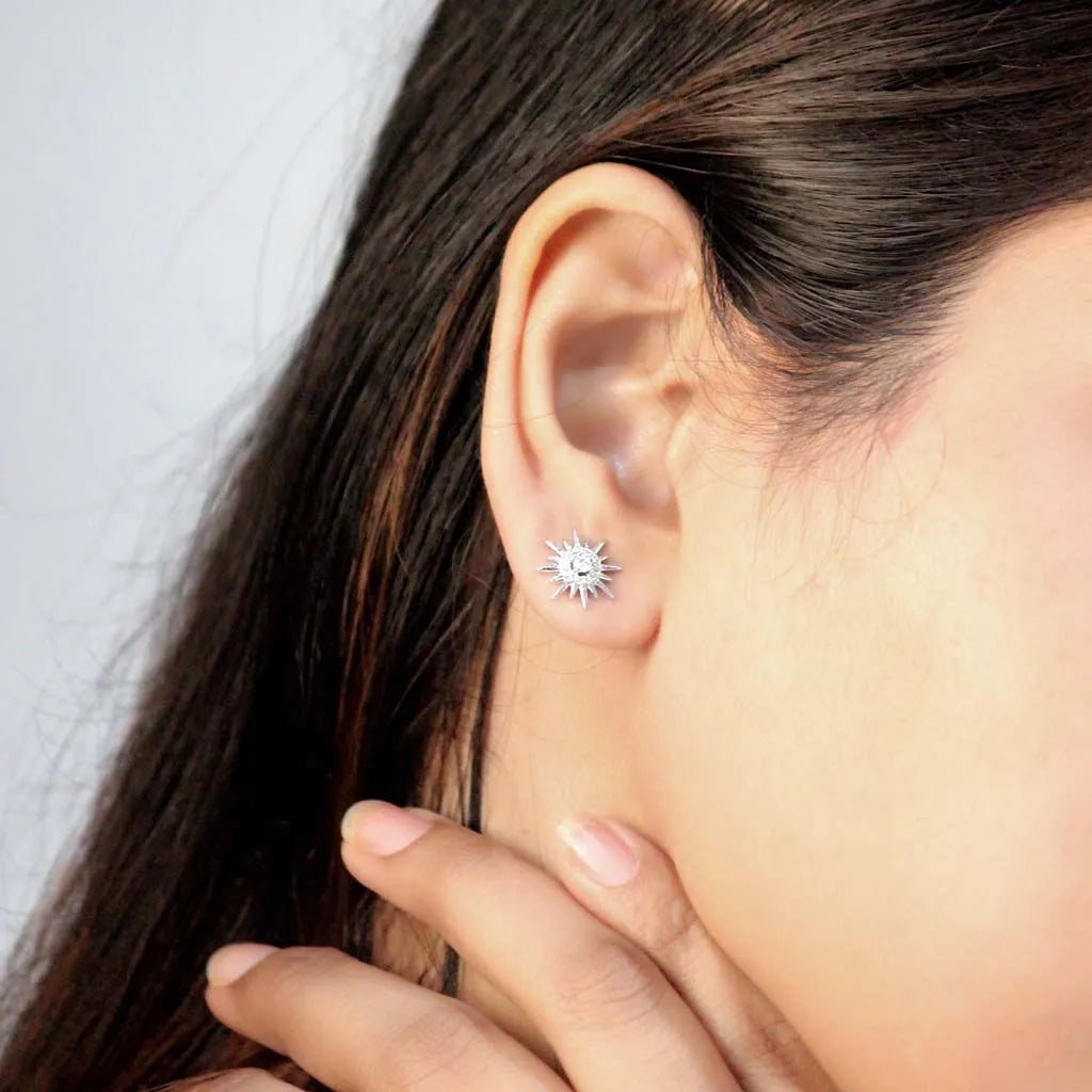 Silver Half Moon Star Earrings