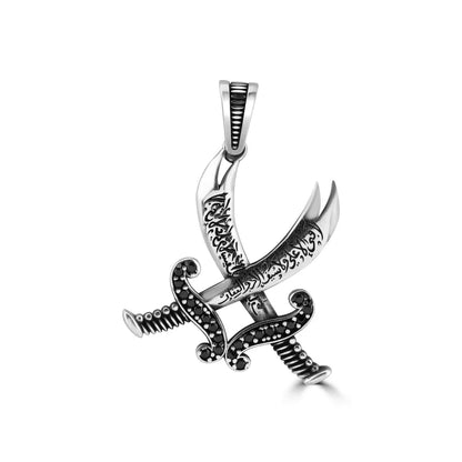 Silver Oxidised King Sword Pendant For Him
