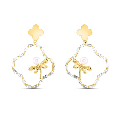 Gold Pearl Butterfly Earrings
