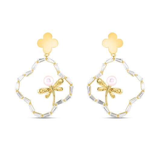 Gold Pearl Butterfly Earrings