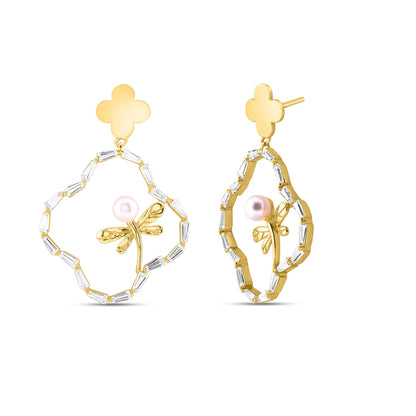 Gold Pearl Butterfly Earrings