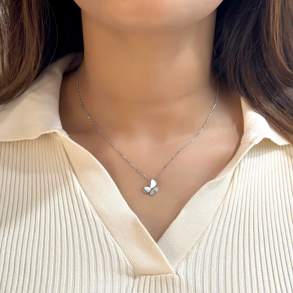 Silver Shimmering Wings Butterfly Necklace with Link Chain