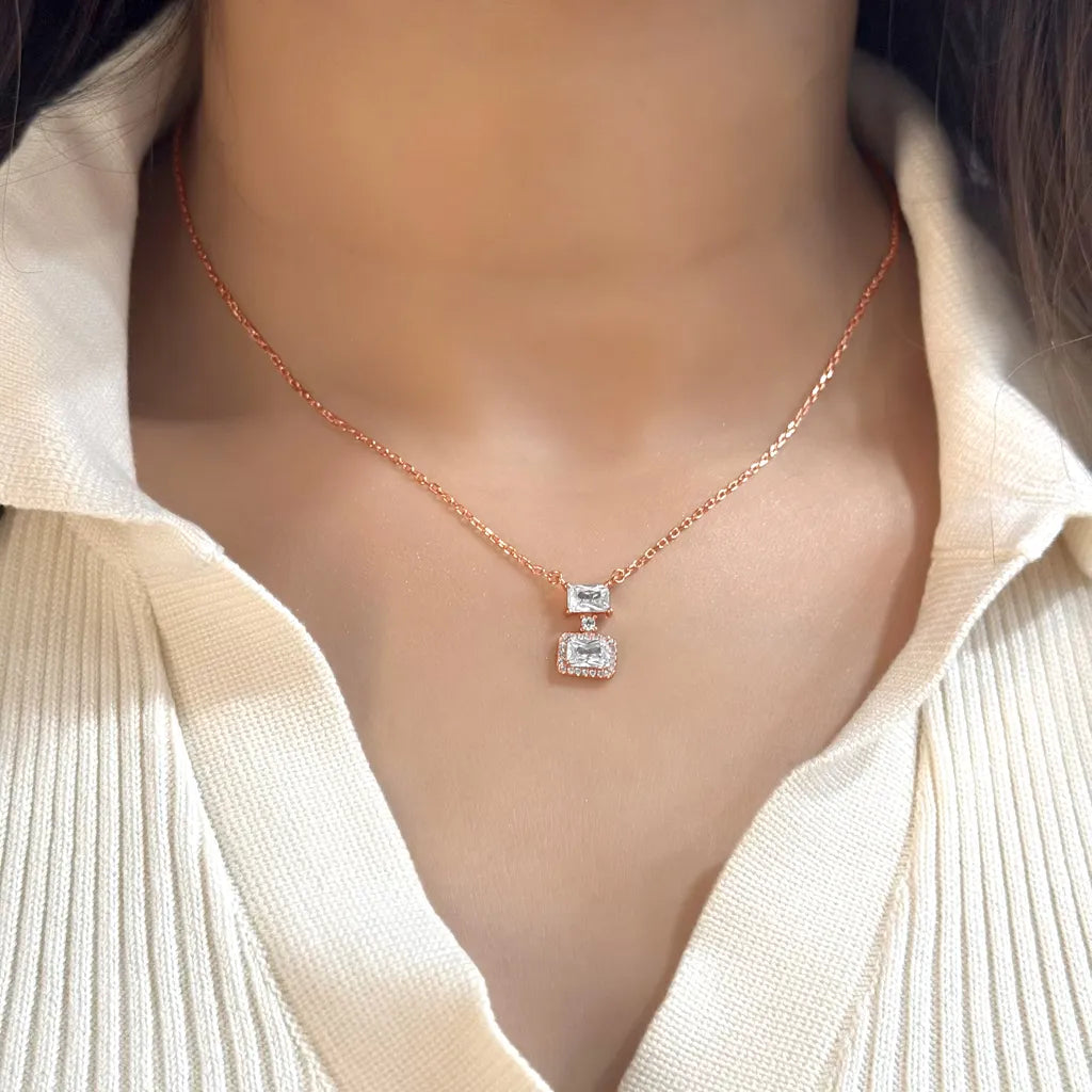 Rose Gold Radiant Squares Necklace with Link Chain